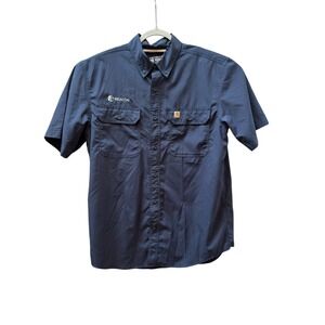 Carhartt Force Relaxed Fit Short Sleeve Work Shirt Men's Size L Navy Beacon Logo